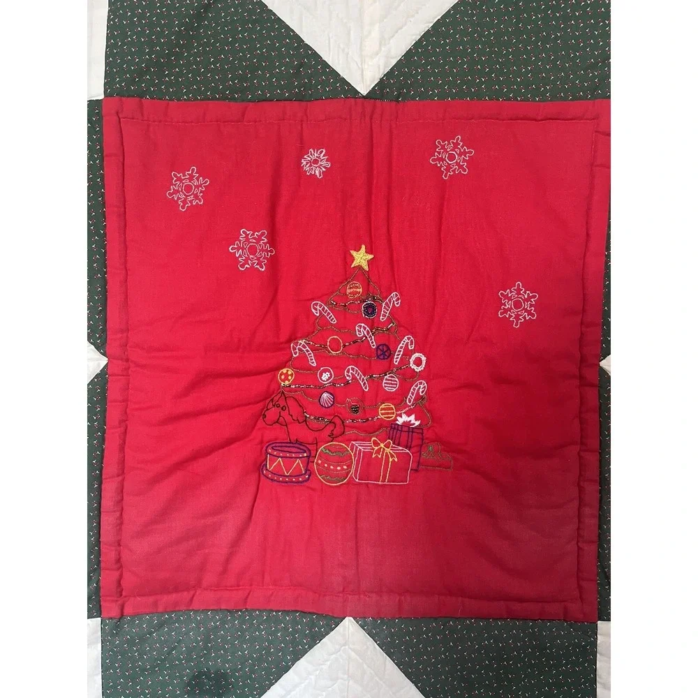Christmas Holiday Wall Hanging Quilt Embroidered Christmas Tree And Toys 39x39